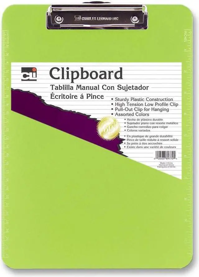 Alt view image 4 of 5 - Charles Leonard Plastic Clipboard Rubber Grip 9"x1/2"x12-3/4" Neon Green 89725