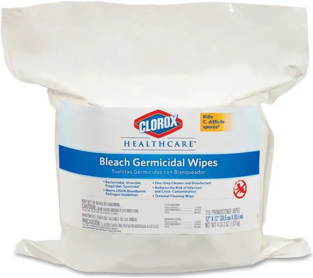 Alt view image 4 of 4 - Clorox Bleach Germicidal Wipes, 12 x 12, Unscented, 110/Refill, 2/Carton CLO30359CT