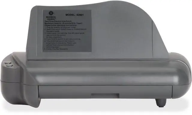 Alt view image 2 of 9 - Business Source Electric 3H Punch 1/4" 30 Sht Cap 17-3/4"x5-1/4"x8-1/4" GY 62901