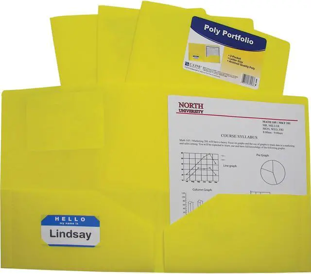 Main image of C-Line Products Two-Pocket Heavyweight Poly Portfolio Folder, Yellow, 1/EA