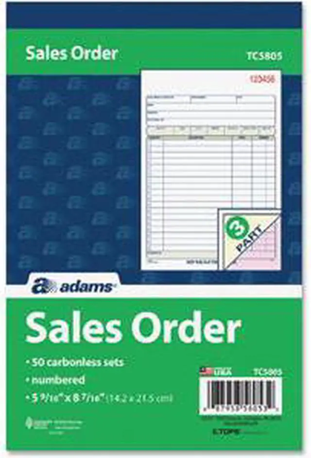 Alt view image 2 of 17 - Adams Carbonless Sales Order Books - 50 Sheet(s) - 3 Part - Carbonless - 8.43" x 5.56" Sheet Size - Assorted - 1Each