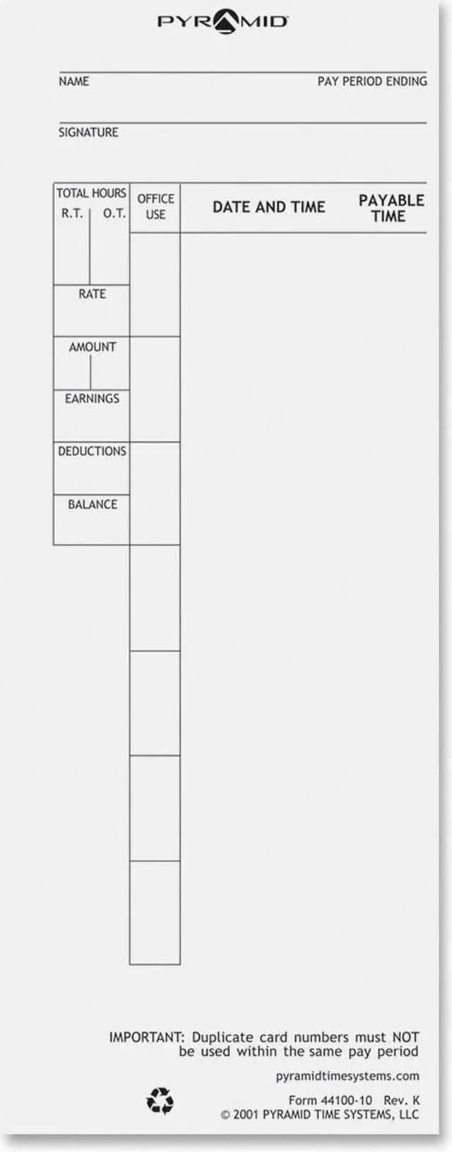 Alt view image 3 of 7 - PYRAMID 44100-10 Time Card,PK100