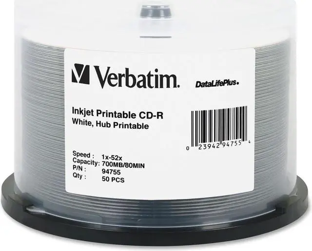 Main image of Verbatim CD-R 700MB 52X DataLifePlus White Inkjet Printable, Hub Printable - 50pk Spindle