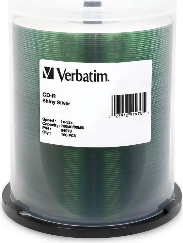 Main image of Verbatim CD-R 700MB 52X Shiny Silver Silk Screen Printable - 100pk Spindle