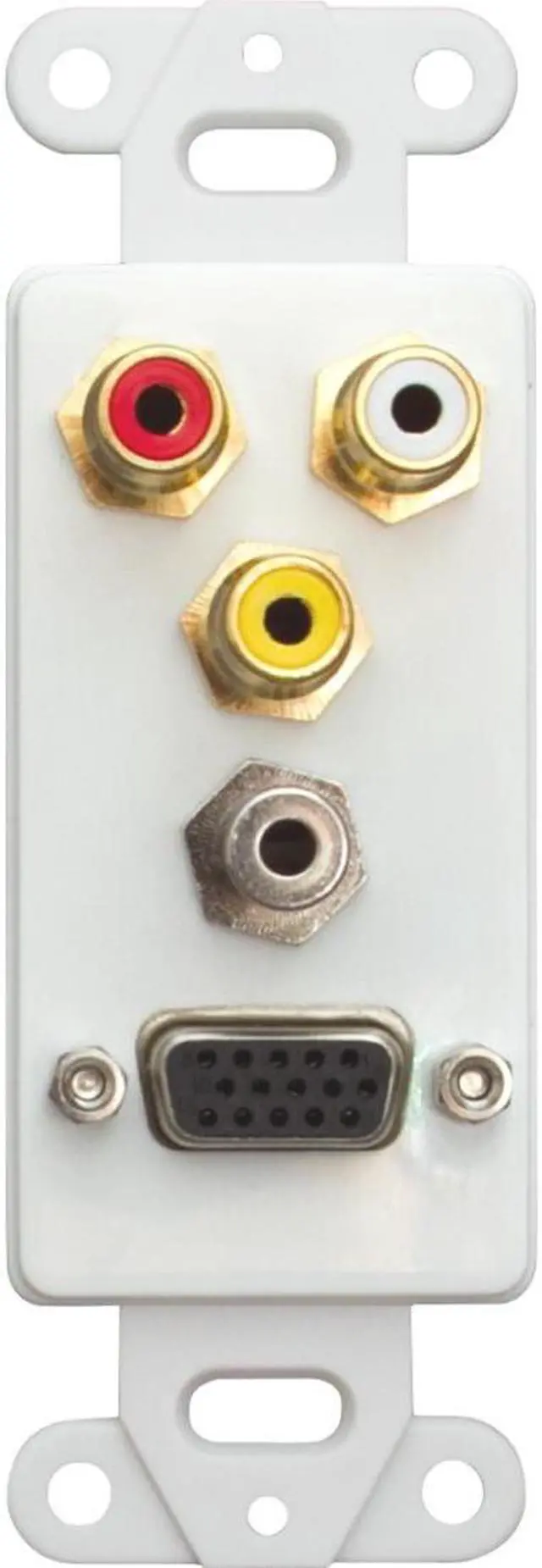 Alt view image 3 of 5 - Cable Wholesale Decora Wall Plate Insert White With 1 VGA 3.5MM Stereo And 3 RCA (Red / White / Yellow) Female Couplers