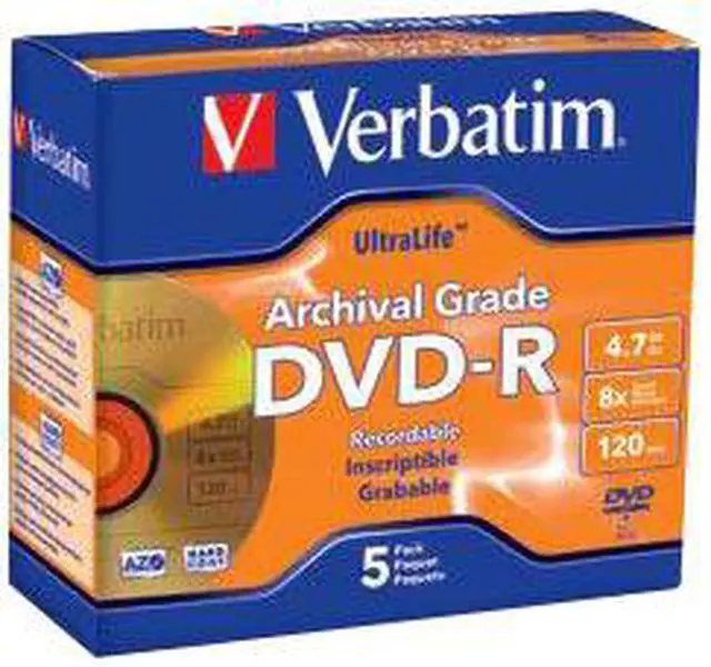 Main image of Verbatim DVD-R 4.7GB 16X UltraLife Gold Archival Grade with Branded Surface and Hard Coat - 5pk Jewel Case
