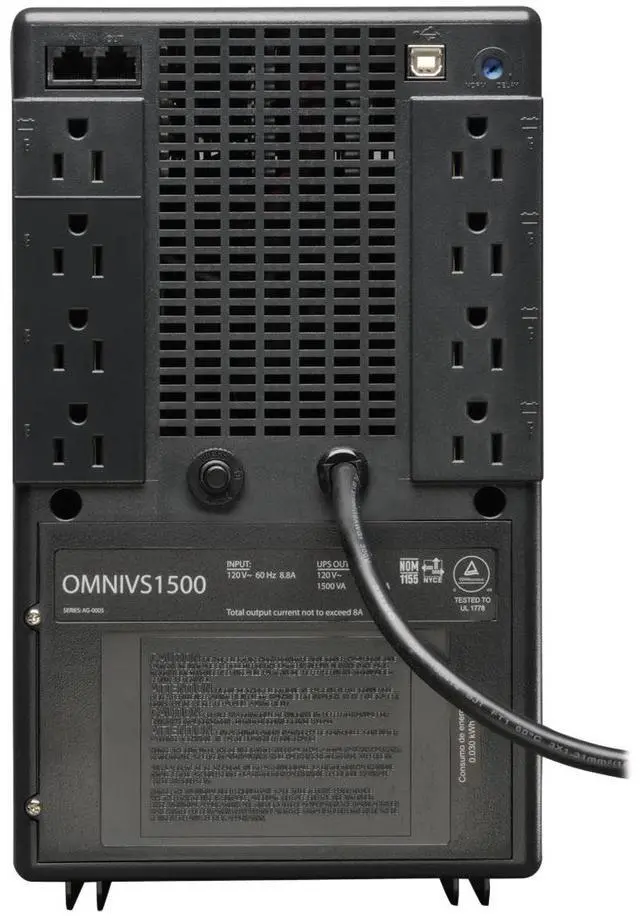 Alt view image 12 of 16 - Tripp Lite OMNIVS1500 OMNI VS 1500 VA 940 Watts 8 Outlets Line Interactive Tower UPS