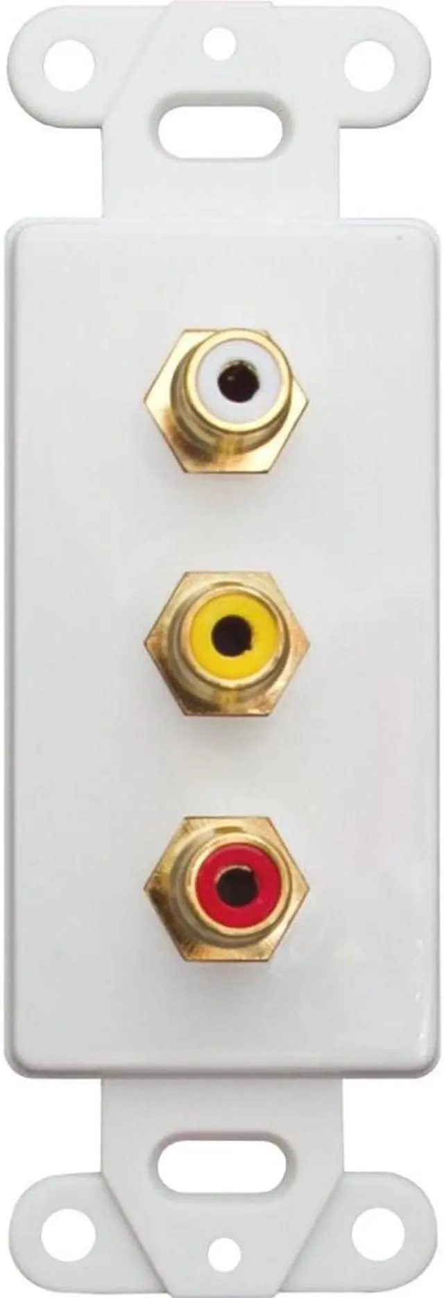 Alt view image 2 of 4 - Cable Wholesale Decora Wall Plate Insert White 3 RCA Couplers (Red / White / Yellow), RCA Female