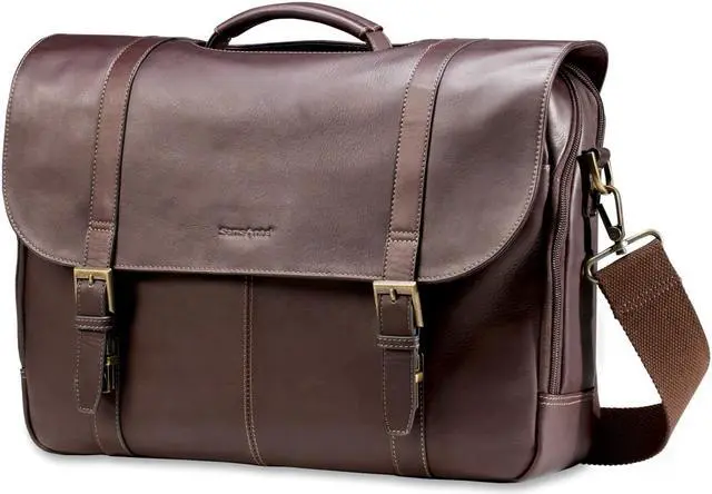 Alt view image 15 of 20 - Samsonite Columbian Leather Flapover Laptop Case