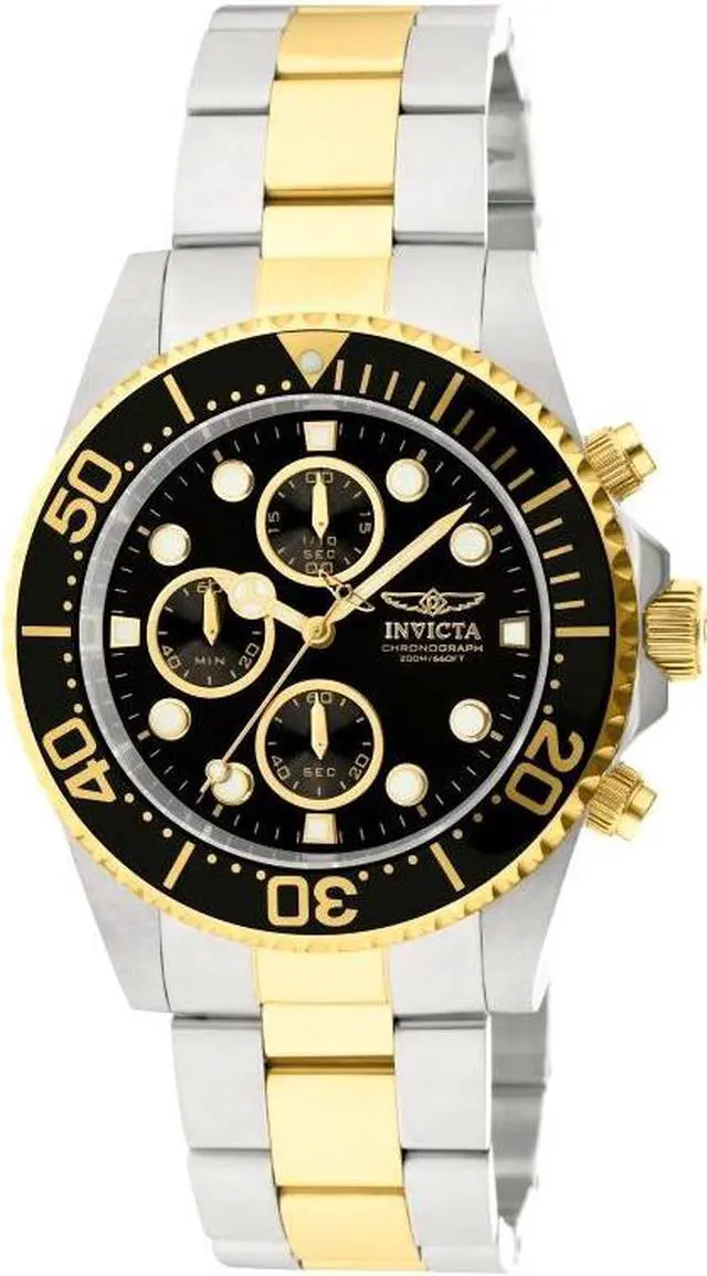 Alt view image 8 of 17 - Invicta 1772 Men's Pro Diver Two Tone Black Dial Coin Edge Bezel Chronograph Wat