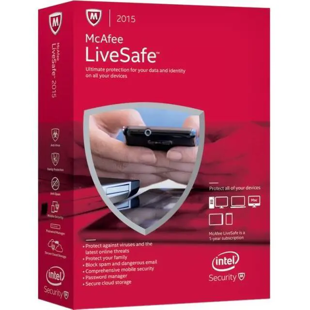 Main image of Mcafee Livesafe 2015 - Box Pack ( 1 Year ) - Unlimited Devices ( Mini-box ) - Win, Mac, Android, Io