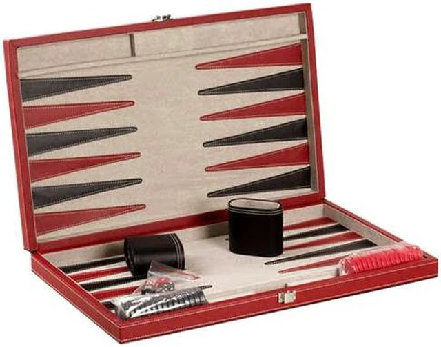 Main image of CHH 3042L 18 Inch Black and Red Leatherette Backgammon Set