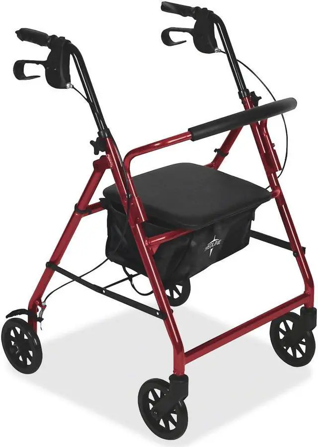 Alt view image 3 of 6 - Medline Basic Steel Rollators - 350 lb Load Capacity - 6" Wheel - Red