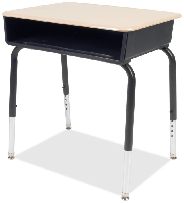 Alt view image 2 of 2 - Virco 785 Open Front Student Desk with Book Box - Sandstone Rectangle Top - 4 Legs - Height Adjustable - Educational Environment - Assembly Required - Chrome, Laminated - 2 / Carton - 785ME96