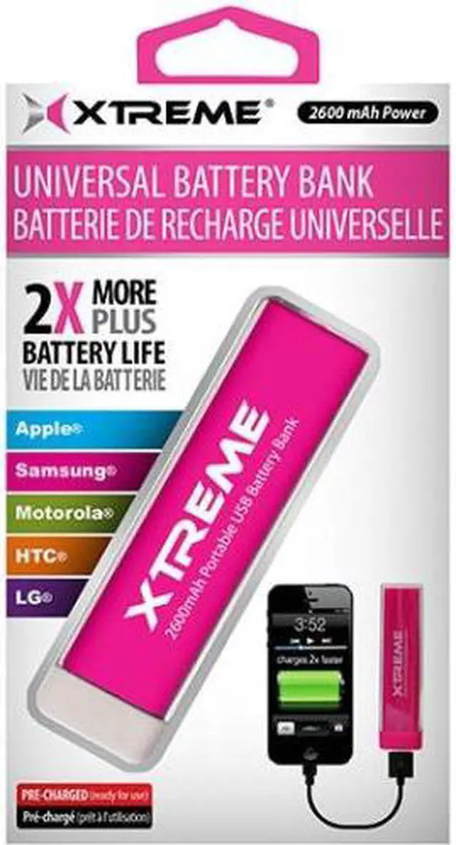 Alt view image 2 of 3 - Xtreme Cables 2600mAh Power Stick Battery Charger, Pink #88263