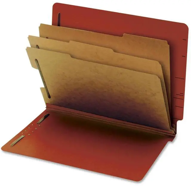 Main image of Pendaflex  23865GW Colored Pressboard End Tab Classification Folders - 3.5" Expansion - 3 Dividers - 8 Fasteners - Letter Size - Red - 50/Box