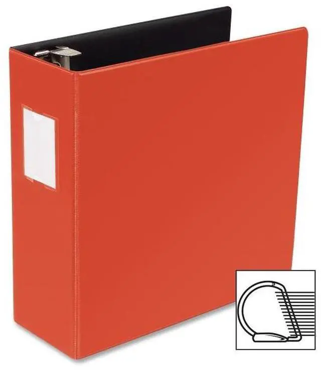 Alt view image 2 of 5 - Business Source D-Ring Binder w/Label Holder Hvy-Dty 4" Red 33120
