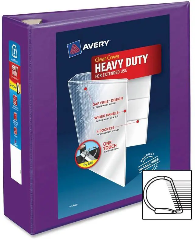 Alt view image 4 of 20 - Avery Heavy-Duty View Binder w/Locking EZD Rings 3" Cap Purple 79810