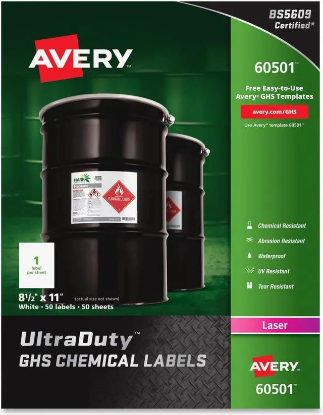 Alt view image 2 of 8 - AVERY 60501 8-1/2" x 11" GHS Chemical Labels for Laser Printers, 50