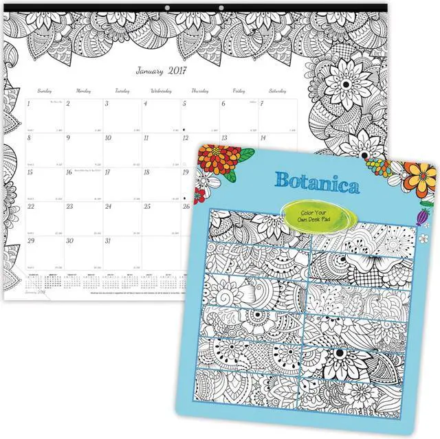 Alt view image 3 of 4 - Blueline C2917311 Doodleplan Desk Pad Calendar W/Coloring Pages, 22 X 17, 2017