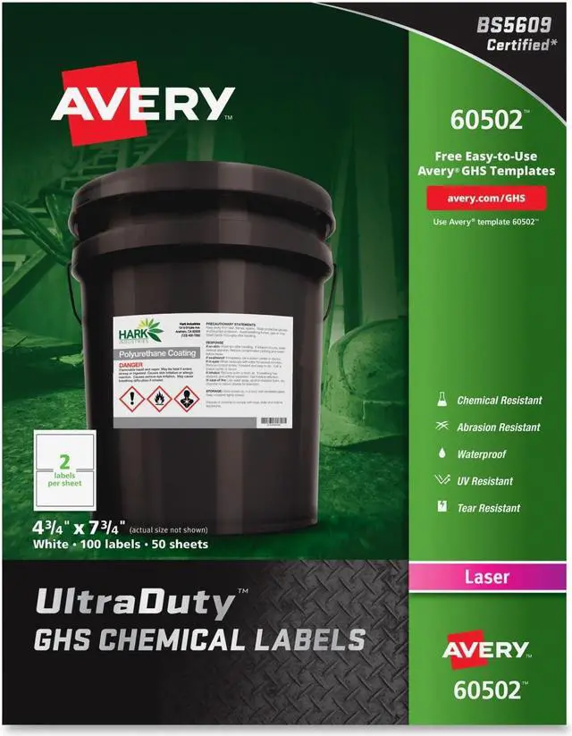 Alt view image 2 of 2 - Avery Chem Label,7-3/4"W x 4-3/4"H,Labls,PK100  7278260502
