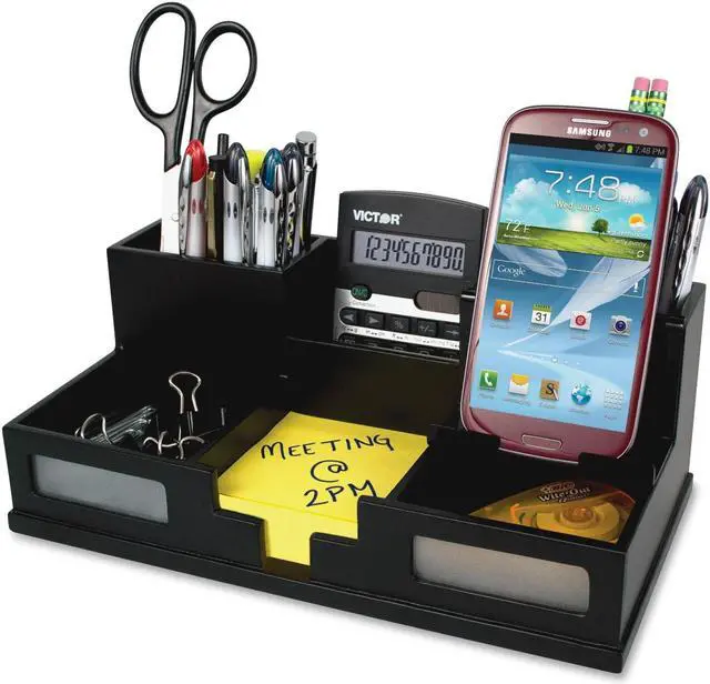Alt view image 2 of 20 - VICTOR 9525-5 Desktop Organizer,Black,Wood,5-1/2 in. H