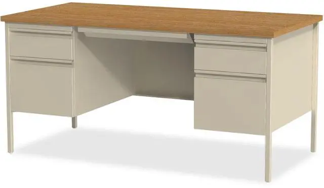 Alt view image 2 of 11 - Lorell Double Pedestal Desk 60"x30"x29-1/2" Putty Oak 60926