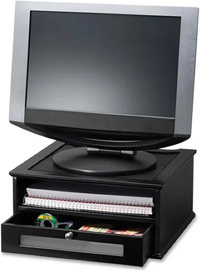 Alt view image 2 of 16 - Victor Wood and Metal Desktop Monitor Stand 13 x 13 x 6 1/2 Black 11755