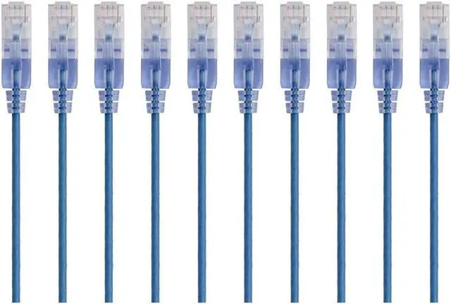 Main image of Monoprice SlimRun Cat6A Ethernet Patch Cable - Network Internet Cord - RJ45, 550Mhz, UTP, Pure Bare Copper Wire, 10G, 30AWG, 1ft, Blue, 10-Pack