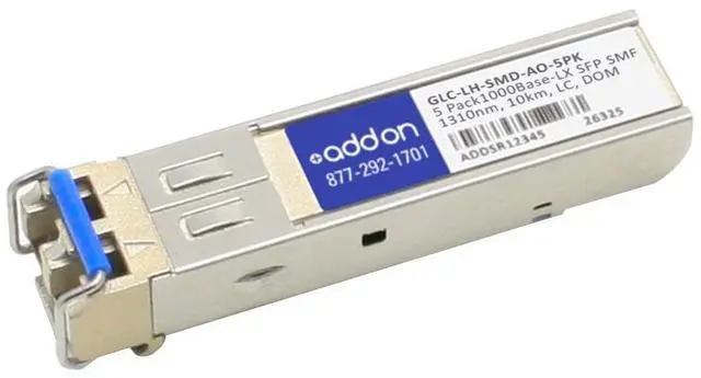 Main image of AddOn 5-Pack of Cisco GLC-LH-SMD Compatible TAA Compliant 1000Base-LX SFP Transceiver (SMF, 1310nm, 10km, LC, DOM)