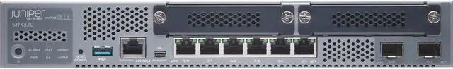 Main image of Juniper Networks - SRX320-SYS-JB-P - Juniper SRX320 Router - 6 Ports - PoE Ports - Management Port - 4 Slots - Gigabit