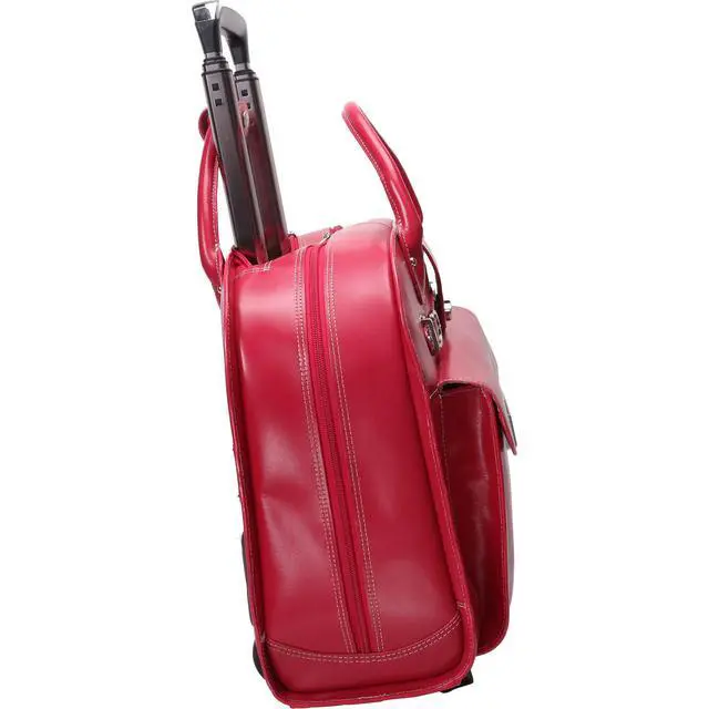 Alt view image 4 of 20 - McKlein USA 96313 15 in. Leather Wheeled Ladies Laptop Briefcase - Fuchsia