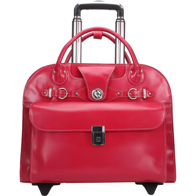 Alt view image 2 of 20 - McKlein USA 96313 15 in. Leather Wheeled Ladies Laptop Briefcase - Fuchsia