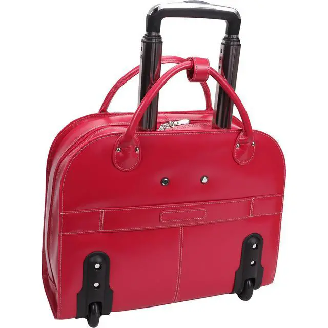 Alt view image 3 of 20 - McKlein USA 96313 15 in. Leather Wheeled Ladies Laptop Briefcase - Fuchsia