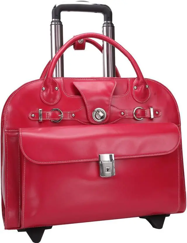 Main image of McKlein USA 96313 15 in. Leather Wheeled Ladies Laptop Briefcase - Fuchsia