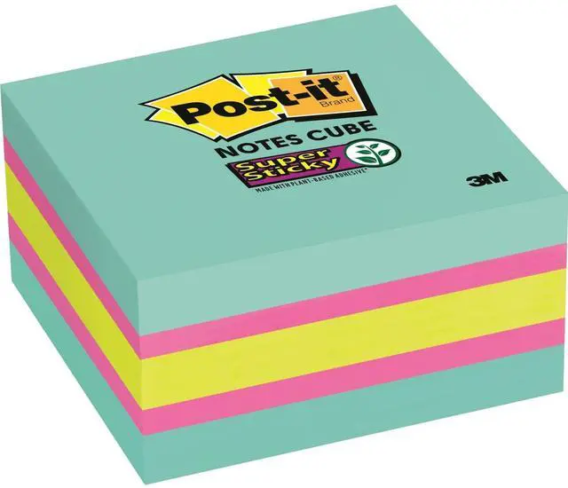 Main image of 3M Post-it Note Cube Super Sticky 3"x3" 360/Cube Aqua Wave 2027SSAFG