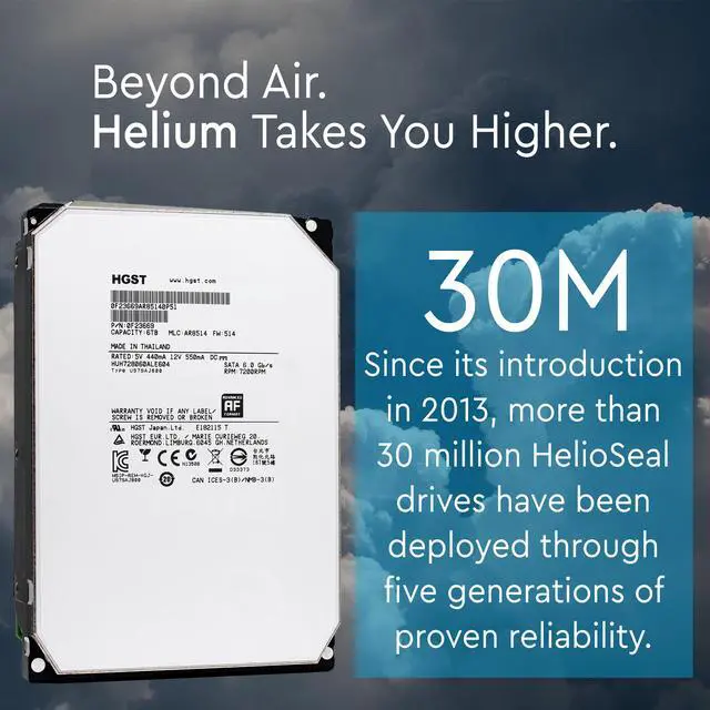 Alt view image 4 of 6 - HGST Ultrastar He8 HUH728060ALE604 (0F23669) 6TB 7200 RPM 128MB Cache SATA 6.0Gb/s 3.5" Helium Platform Enterprise Hard Drive Bare Drive