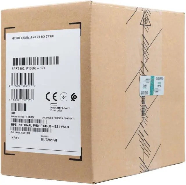 HPE PE6031 800GB PCIe Gen3 x4 NVMe U.2 (2.5in x 7mm) MU SSD in SCN SFF Gen10 HP ProLiant Tray — P13668-B21