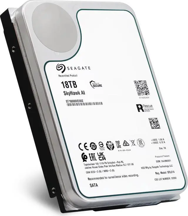 Alt view image 2 of 6 - Seagate SkyHawk AI 18TB SATA 6Gb/s 3.5" Surveillance HDD (ST18000VE002)