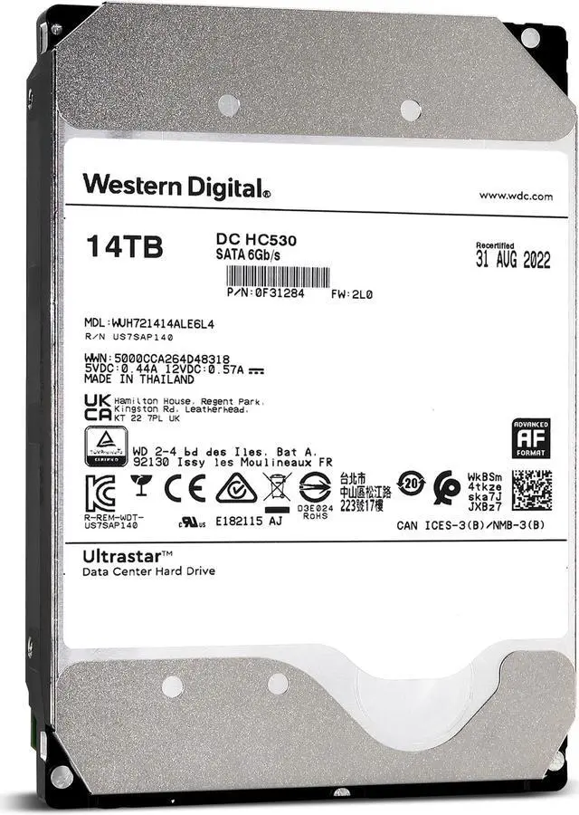 Alt view image 4 of 4 - HGST 0F31284 Ultrastar DC HC530 WUH721414ALE6L4 14 TB Hard Drive - 3.5" Internal - SATA (SATA/600)