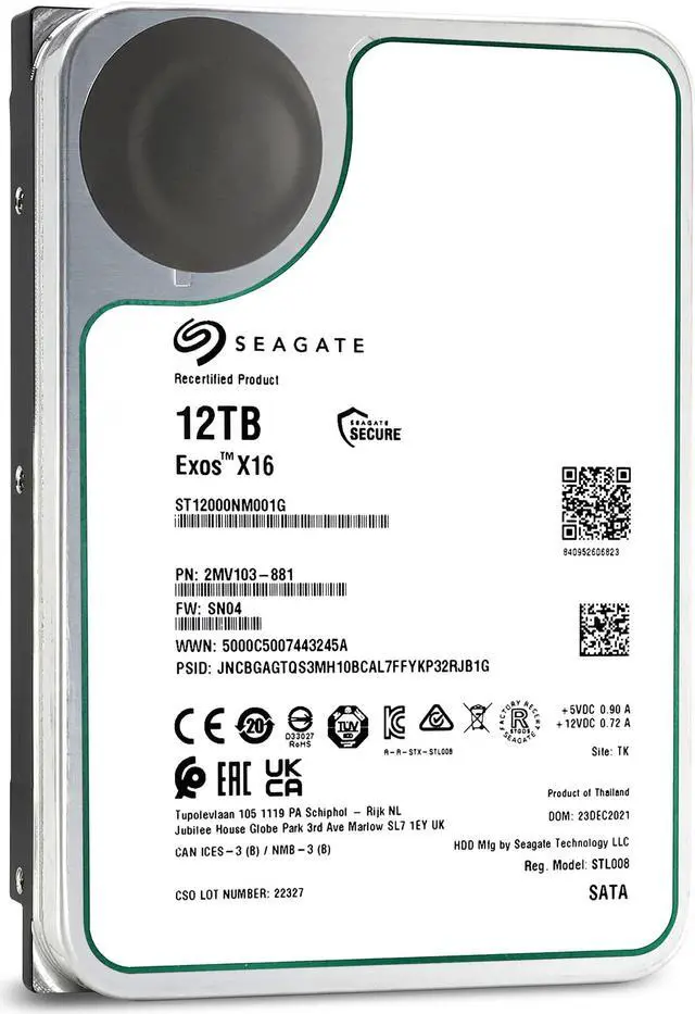 Alt view image 7 of 7 - Seagate Exos X16 12TB 7200 RPM SATA 6Gb/s 3.5" Enterprise HDD (ST12000NM001G) - (Certified Refurbished)