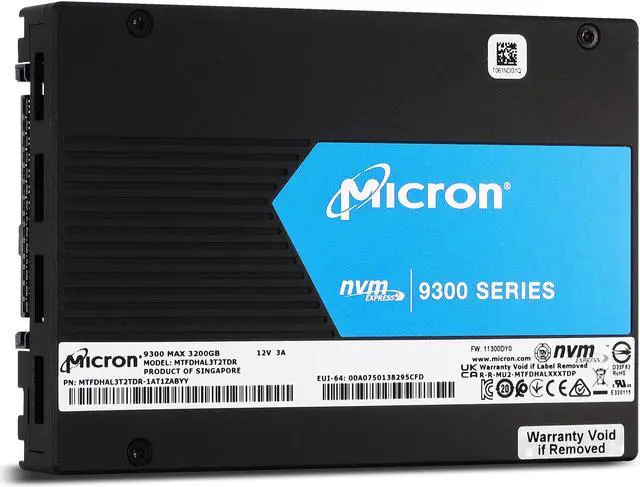 Alt view image 7 of 10 - Micron 9300 MAX 3.2TB PCIe Gen3 x4 NVMe U.2 Enterprise SSD - MTFDHAL3T2TDR-1AT1ZABYY
