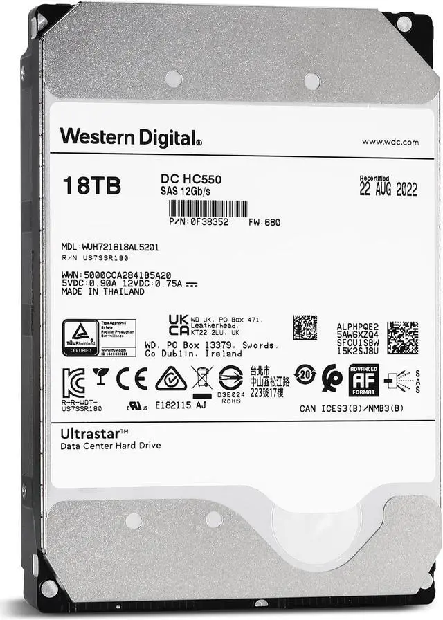 Alt view image 3 of 4 - WD Ultrastar DC HC550 18TB 7200RPM SAS 12Gb/s 3.5" HDD (WUH721818AL5201)