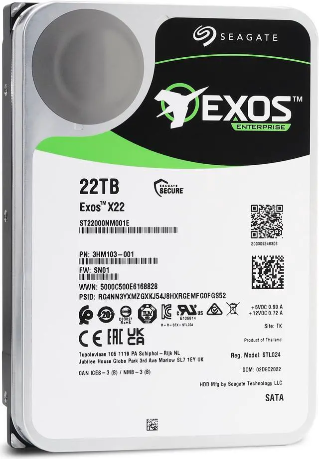 Alt view image 2 of 4 - Seagate Exos X22 22TB SATA 6Gb/s 3.5" Enterprise Hard Drive - ST22000NM001E