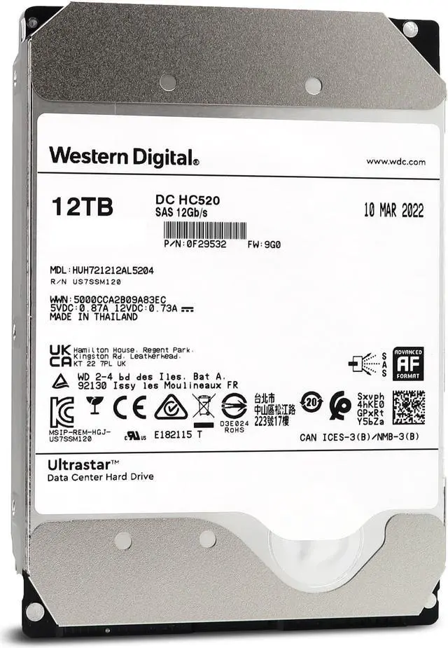 Alt view image 8 of 8 - WD Ultrastar DC HC520 12TB SAS 12Gb/s 7200RPM 3.5" Enterprise HDD (HUH721212AL5204)