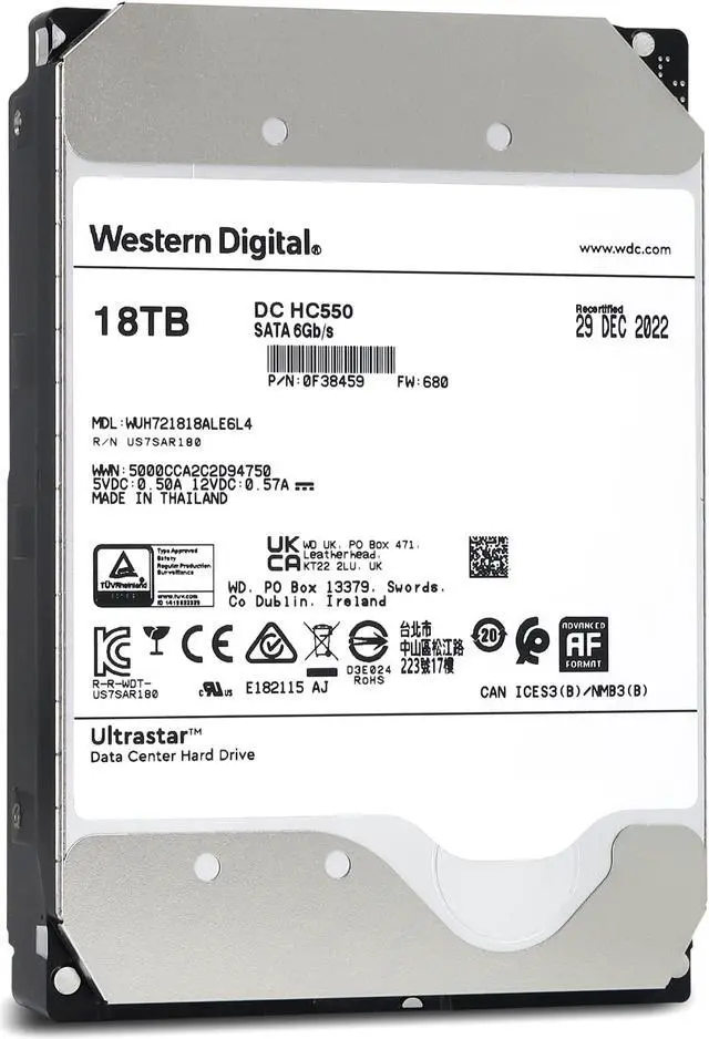 Alt view image 3 of 6 - WD Ultrastar DC HC550 18TB SATA 3.5" Enterprise HDD  WUH721818ALE6L4 (0F38459)