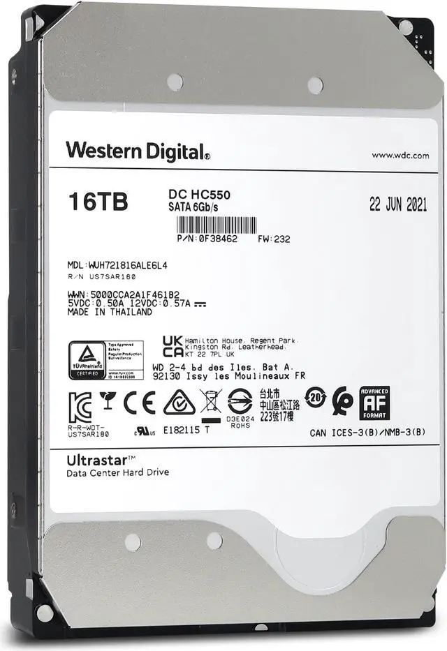 Alt view image 4 of 7 - WUH721816ALE6L4 - Western Digital Ultrastar DC HC550 16TB 7200RPM SATA 6Gb/s 512MB Cache 3.5-inch Hard Drive - (Certified Refurbished)