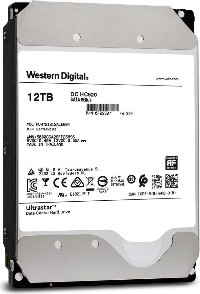 Alt view image 4 of 4 - WD Ultrastar DC HC520 12TB SATA 6Gb/ 3.5" Enterprise HDD - HUH721212ALE604