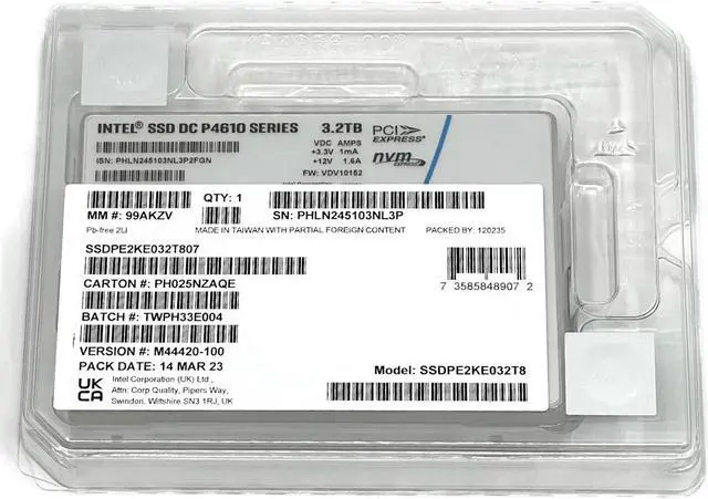 Alt view image 8 of 8 - Intel DC P4610 3.20 TB Solid State Drive 2.5" Internal PCI Express PCI Express 3.1 x4 1 Pack SSDPE2KE032T807