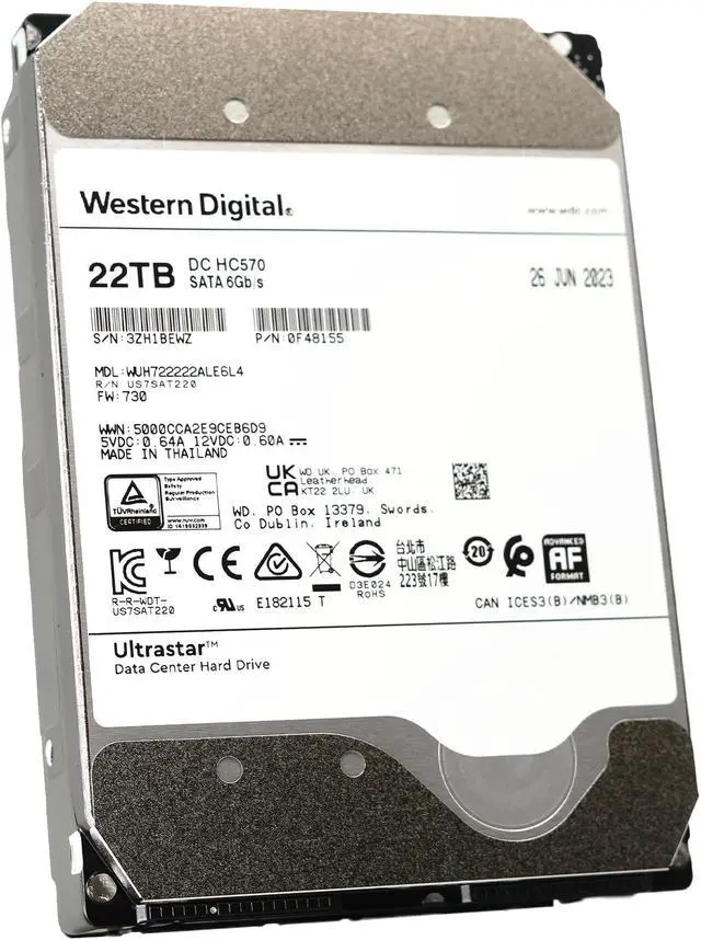 Alt view image 4 of 10 - WD WUH722222ALE6L4 Ultrastar DC HC570 0F48155 22TB 512MB Cache 7200RPM SATA 6.0Gb/s 512E SE 3.5" Internal Hard Drive